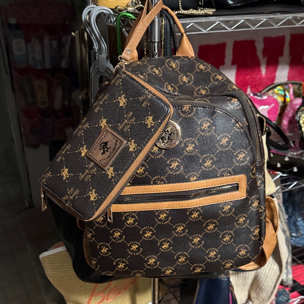 Brown Monogram Backpack with Tan Trim & wallet